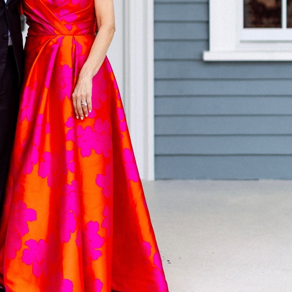 Rosa Clará Cocktail One-Shoulder GownOrange FuchsiaWorn Once